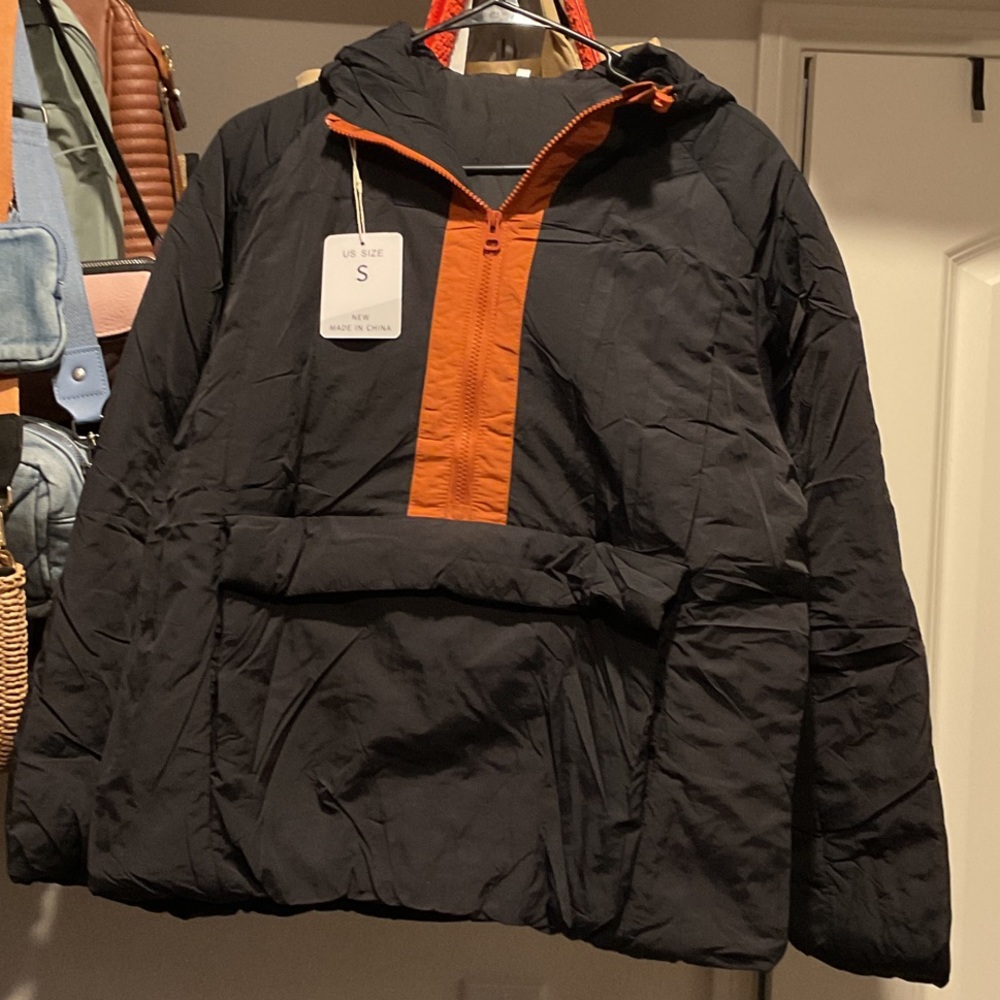 Black and Orangy brick color Hooded Jacket